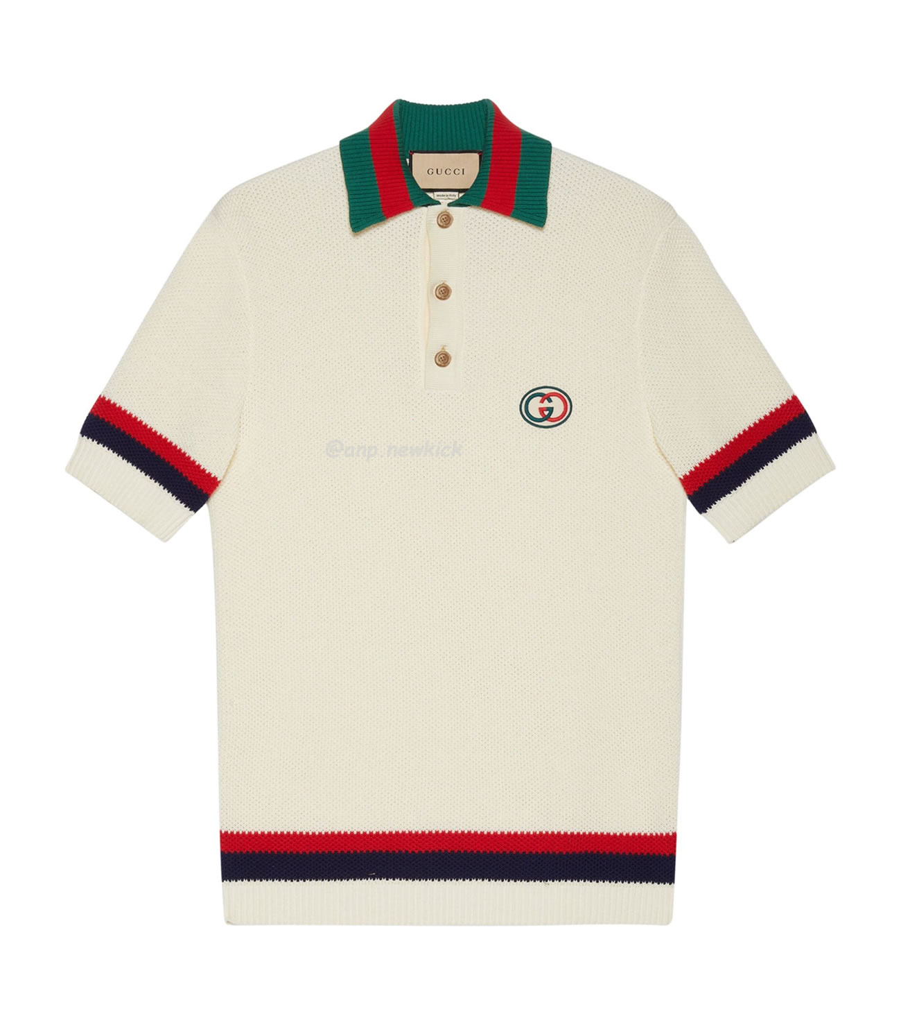 Gucci Logo Appliqued Striped Cotton Polo Shirt (1) - newkick.app